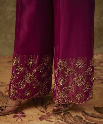 Sahar magenta hand woven chanderi slik anarkali set with zardozi embrodiery 2