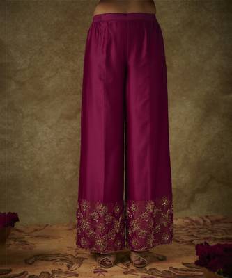 Sahar magenta hand woven chanderi slik anarkali set with zardozi embrodiery 3