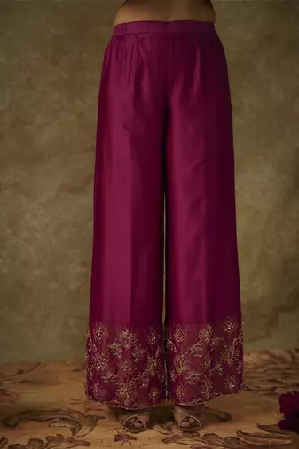 Sahar magenta hand woven chanderi slik anarkali set with zardozi embrodiery
