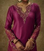 Asmira magenta hand woven chanderi slik sharara set with zardozi embrodiery