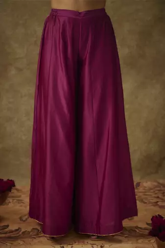 Asmira magenta hand woven chanderi slik sharara set with zardozi embrodiery