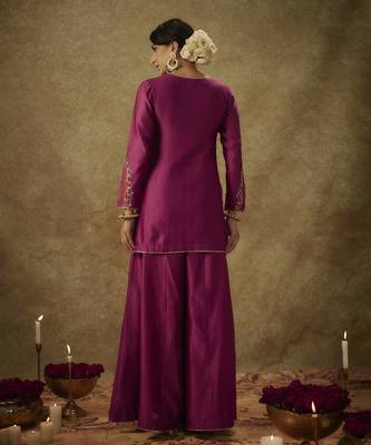 Asmira magenta hand woven chanderi slik sharara set with zardozi embrodiery 5