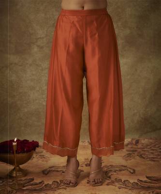 Yura orange hand woven chanderi slik a-line suit set with zardozi embrodiery 2