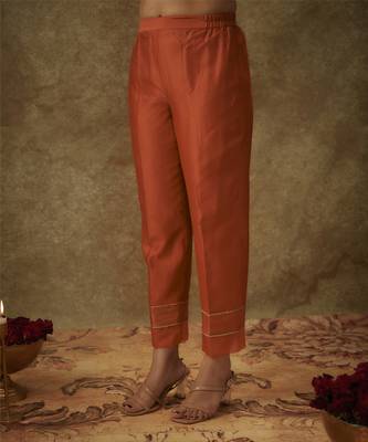 Seraya orange hand woven chanderi slik suit set with zardozi embrodiery 3