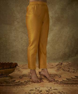 Noura yellow hand woven chanderi slik suit set with zardozi embrodiery 2