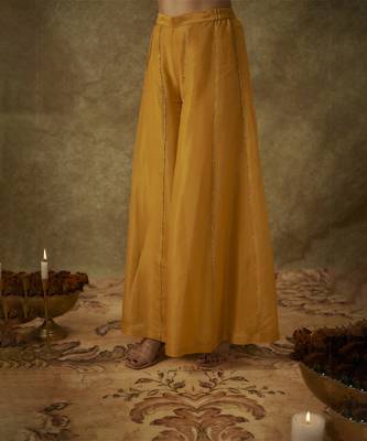 Dilara yellow hand woven chanderi slik suit set with zardozi embrodiery 1