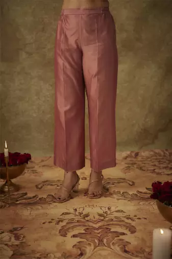 Raisa blush pink hand woven chanderi slik suit set with zardozi embrodiery.