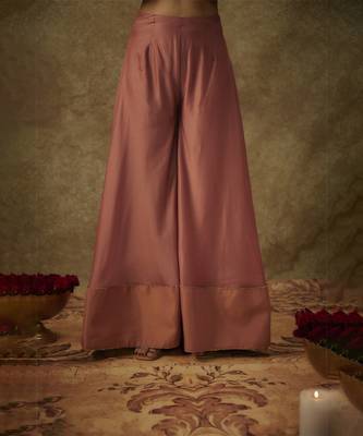Erva blush pink hand woven chanderi slik sharara set with zardozi embrodiery. 5