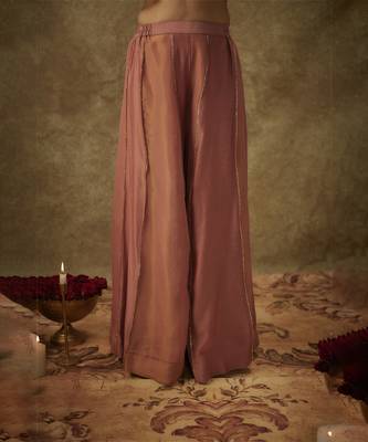 Naira blush pink hand woven chanderi slik suit set with zardozi embrodiery. 2