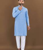Sky blue rayon embroidery sequin work kurta payjama