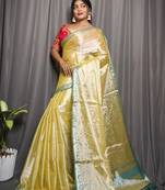 Green Soft Tissue Saree With Blouse Piece
