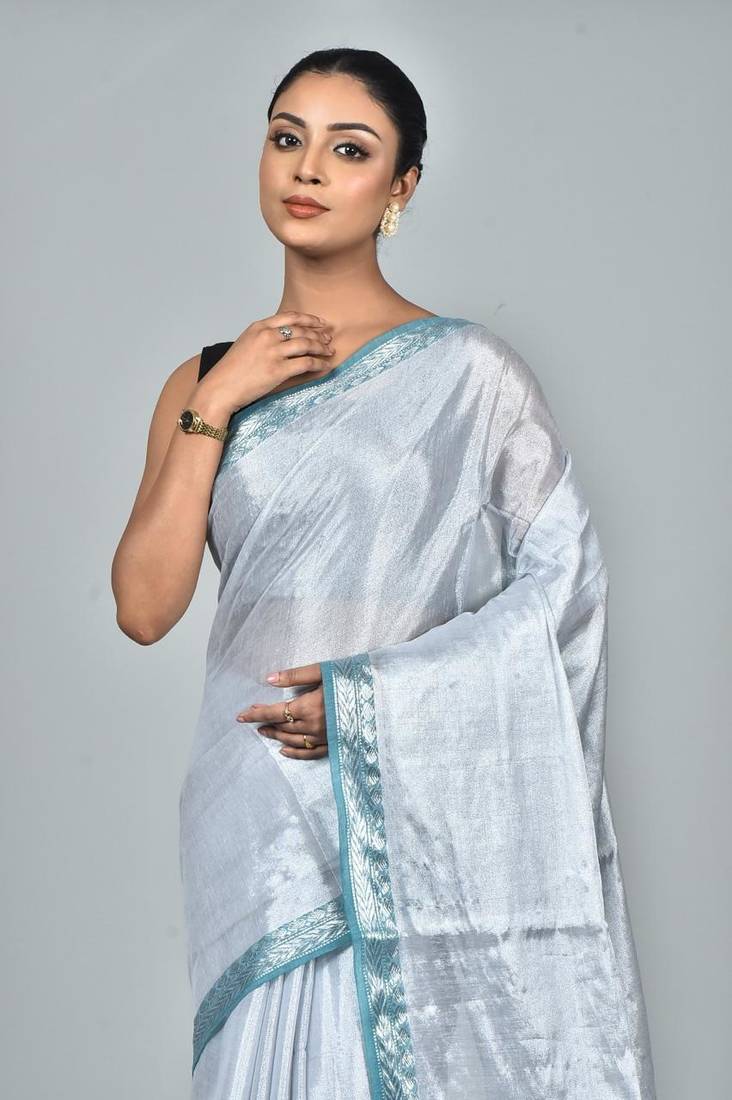 Ice blue Soft Tissue Saree With Blouse Piece
