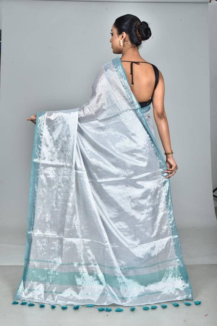 Ice blue Soft Tissue Saree With Blouse Piece