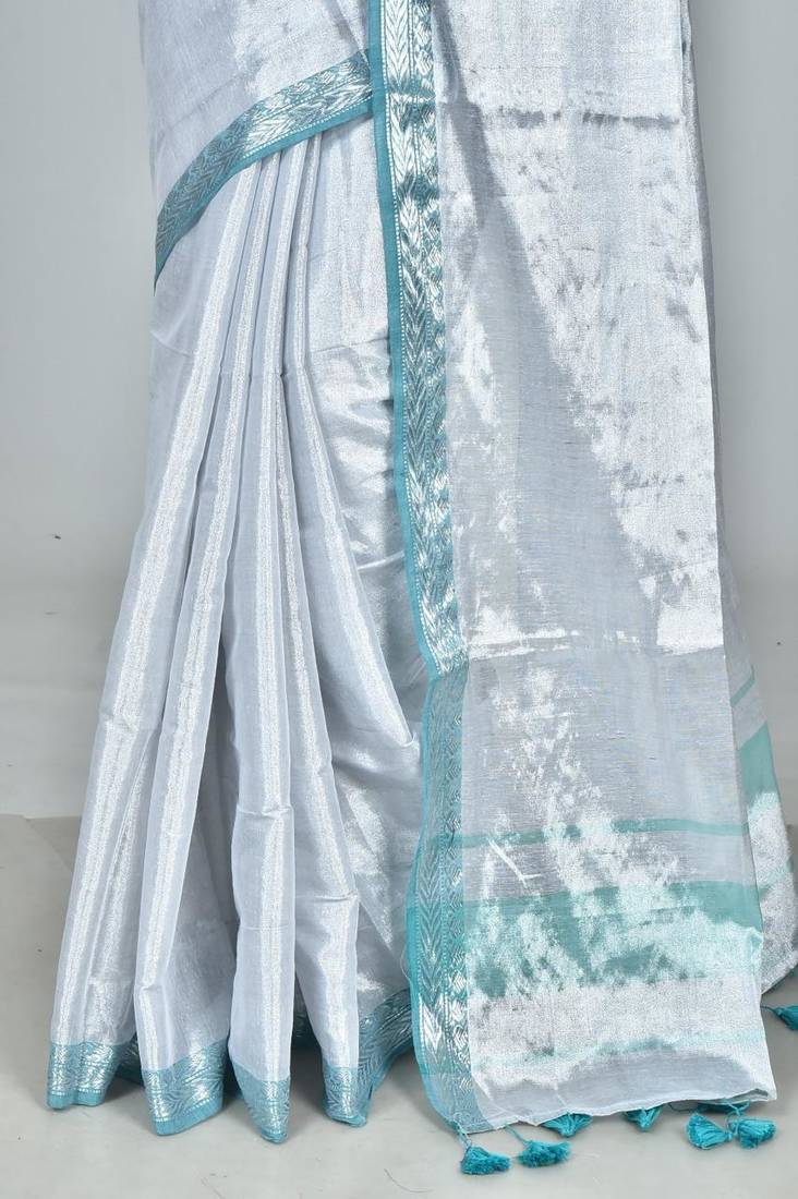 Ice blue Soft Tissue Saree With Blouse Piece