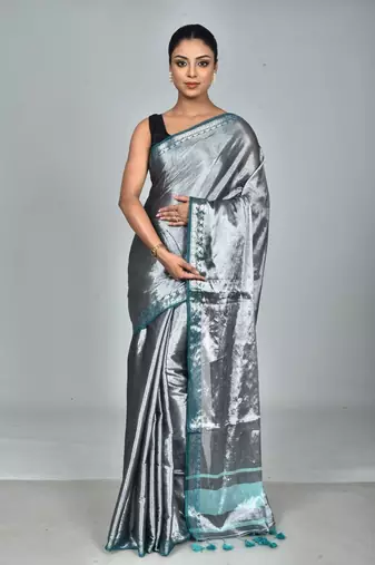 Grey Soft Tissue Saree With Blouse Piece