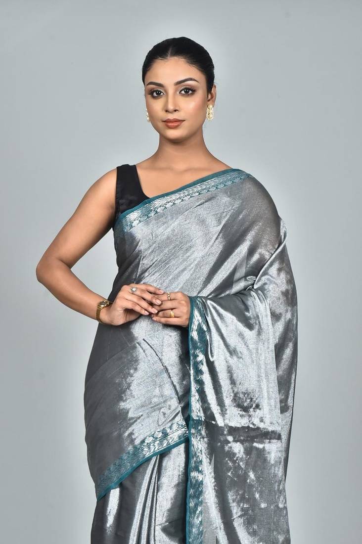 Grey Soft Tissue Saree With Blouse Piece