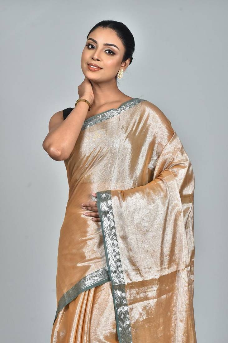 Golden Soft Tissue Saree With Blouse Piece
