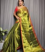 Olive Soft Tissue Saree With Blouse Piece