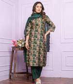 Rama Green Modal Silk Fabric With Hand Work Design Straight Kurta Pant And Dupatta Set
