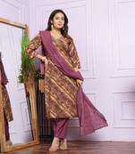 Rubine  Wine Modal Silk Fabric With Hand Work Design Straight Kurta Pant And Dupatta Set