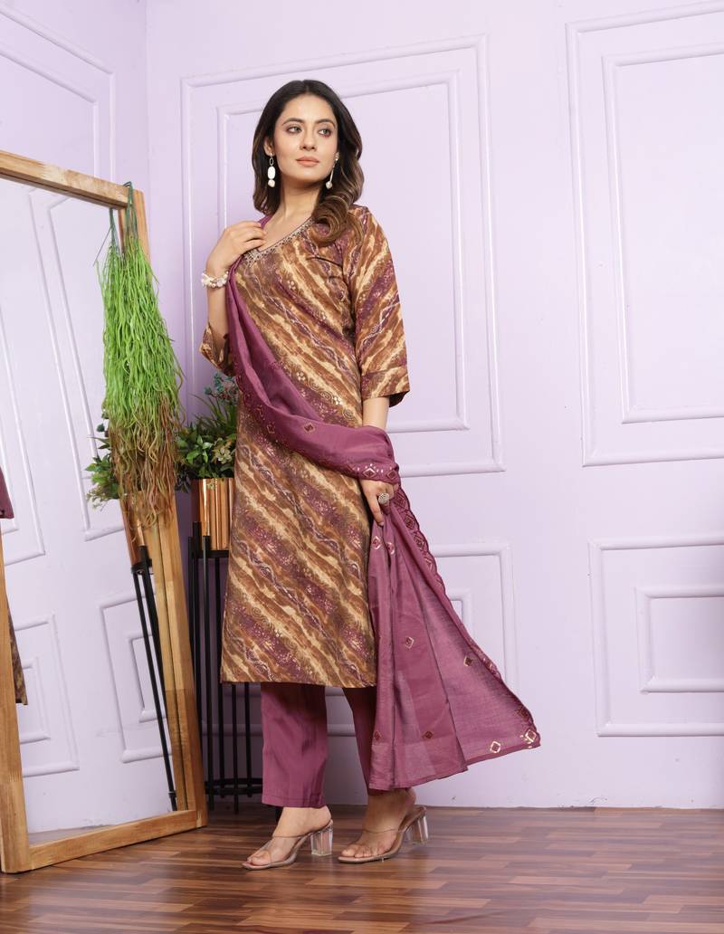Rubine  Wine Modal Silk Fabric With Hand Work Design Straight Kurta Pant And Dupatta Set