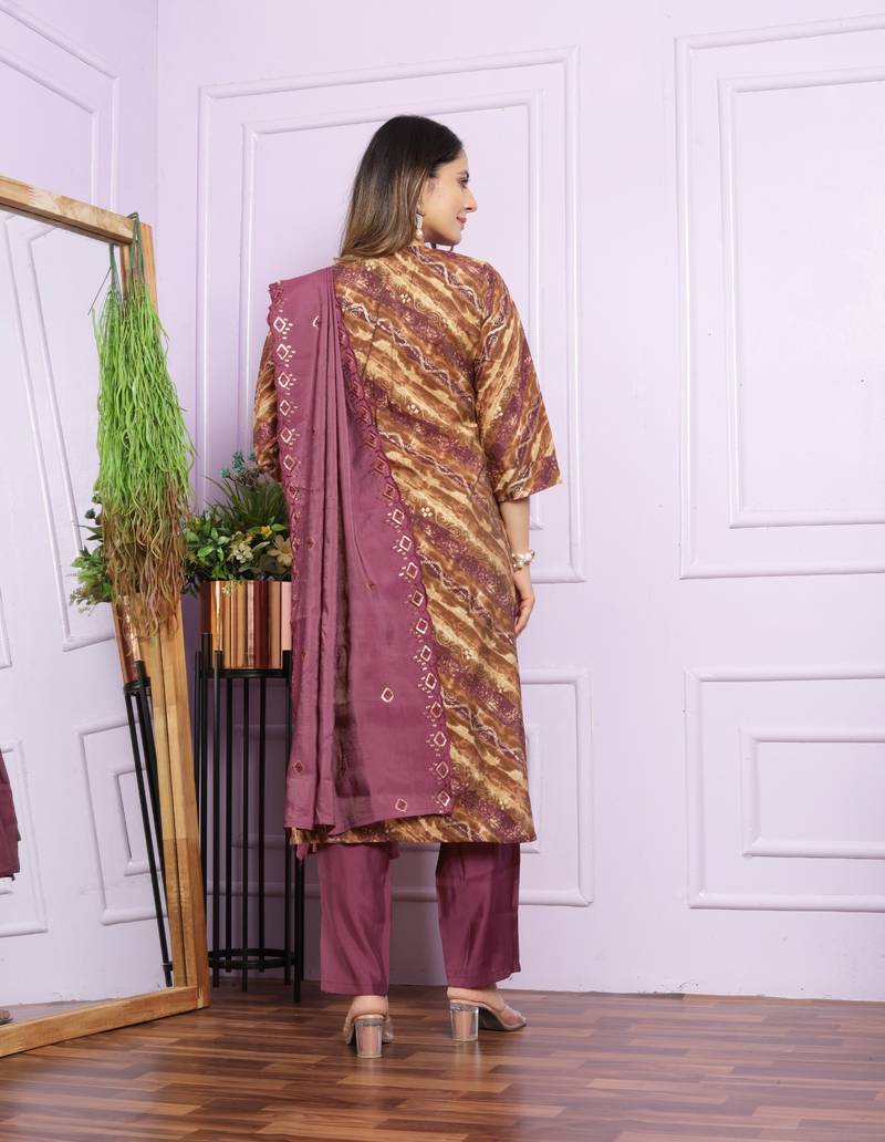 Rubine  Wine Modal Silk Fabric With Hand Work Design Straight Kurta Pant And Dupatta Set