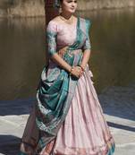 Regal Blush Pink & Teal Silk Kalamkari Lehenga Choli Set