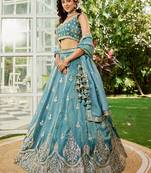 Green colour Orange with Sequins & Moti embroidery Semi-Stitched Lehenga choli & Dupatta