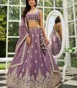 Purple colour Orange with Sequins & Moti embroidery Semi-Stitched Lehenga choli & Dupatta