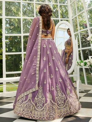 Purple colour Orange with Sequins & Moti embroidery Semi-Stitched Lehenga choli & Dupatta 2