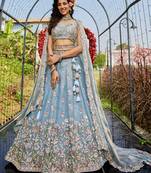 Blue colour Tissue   with Sequins & Thread embroidery Semi-Stitched Lehenga choli & Dupatta