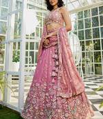 Pink colour Tissue   with Sequins & Thread embroidery Semi-Stitched Lehenga choli & Dupatta