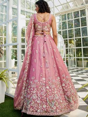 Pink colour Tissue   with Sequins & Thread embroidery Semi-Stitched Lehenga choli & Dupatta 2