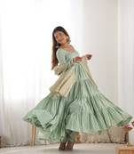 Romansilk Chanderi Fabric Fully Flair Anarkali Gown With Dupatta, Pent