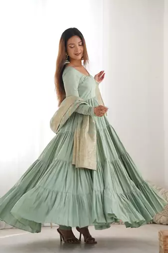 Romansilk Chanderi Fabric Fully Flair Anarkali Gown With Dupatta, Pent