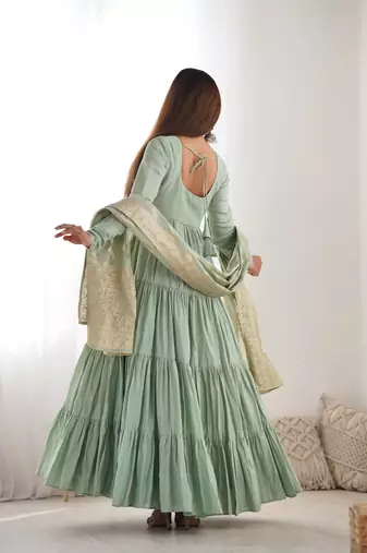 Romansilk Chanderi Fabric Fully Flair Anarkali Gown With Dupatta, Pent