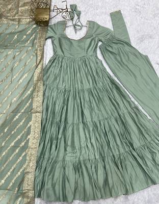 Romansilk Chanderi Fabric Fully Flair Anarkali Gown With Dupatta, Pent 8