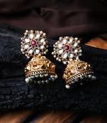 Gold-plated white kundan jhumkas with pearls work – perfect for any occasion
