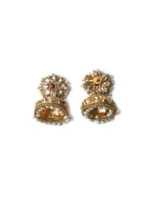 Gold-plated white kundan jhumkas with pearls work – perfect for any occasion 5