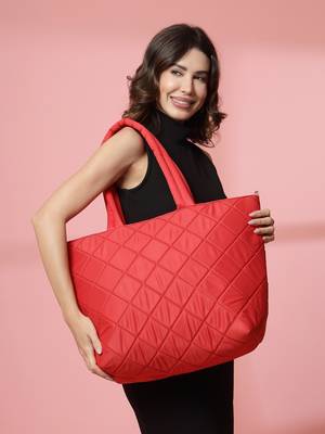 red polyester tote bag with diamond stitch design 9