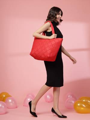 red polyester tote bag with diamond stitch design 10