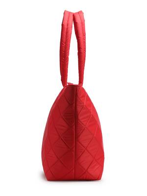 red polyester tote bag with diamond stitch design 11
