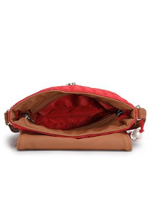 red polyester  sling bag with tassel charm design 7