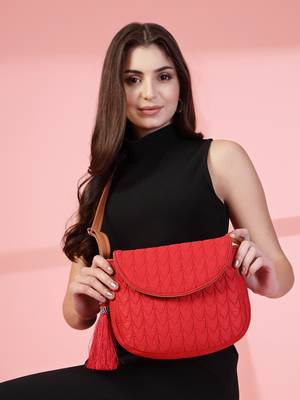 red polyester  sling bag with tassel charm design 9