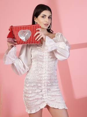 red multi cotton canvas sling bag with jacquard heart 9