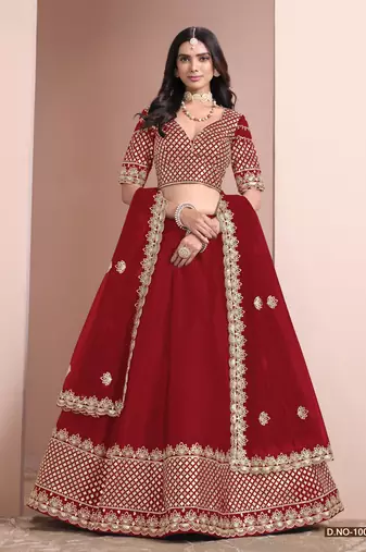 Red Art Silk Designer Lehenga With Blouse