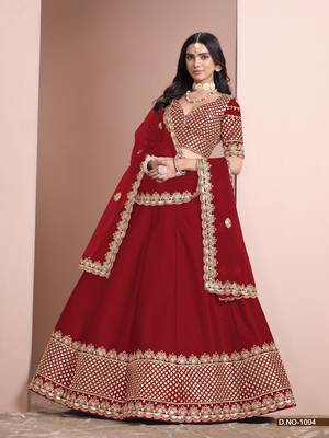 Red Art Silk Designer Lehenga With Blouse 3