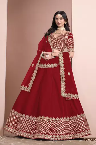 Red Art Silk Designer Lehenga With Blouse