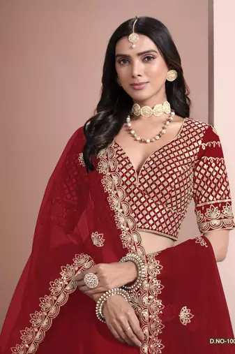 Red Art Silk Designer Lehenga With Blouse