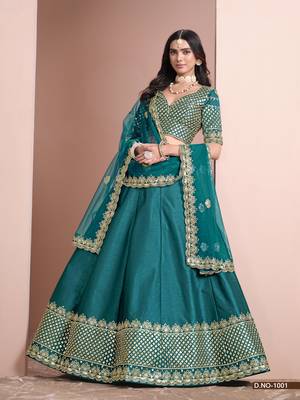 Turquoise Art silk blend Designer Lehenga With Blouse 3